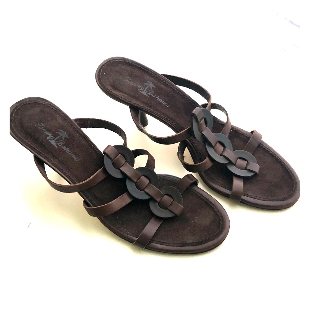 Tommy Bahama Brown Leather Slide Sandals